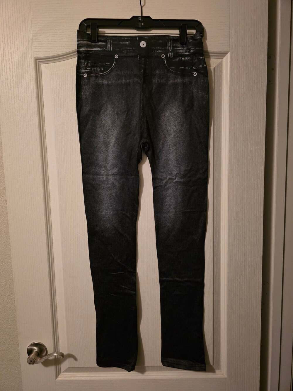 Faux Denim Printed Stretch Leggings 2XL Black Brand New